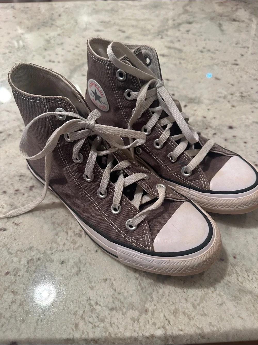 Converse High Top Sneakers - Taupe and White